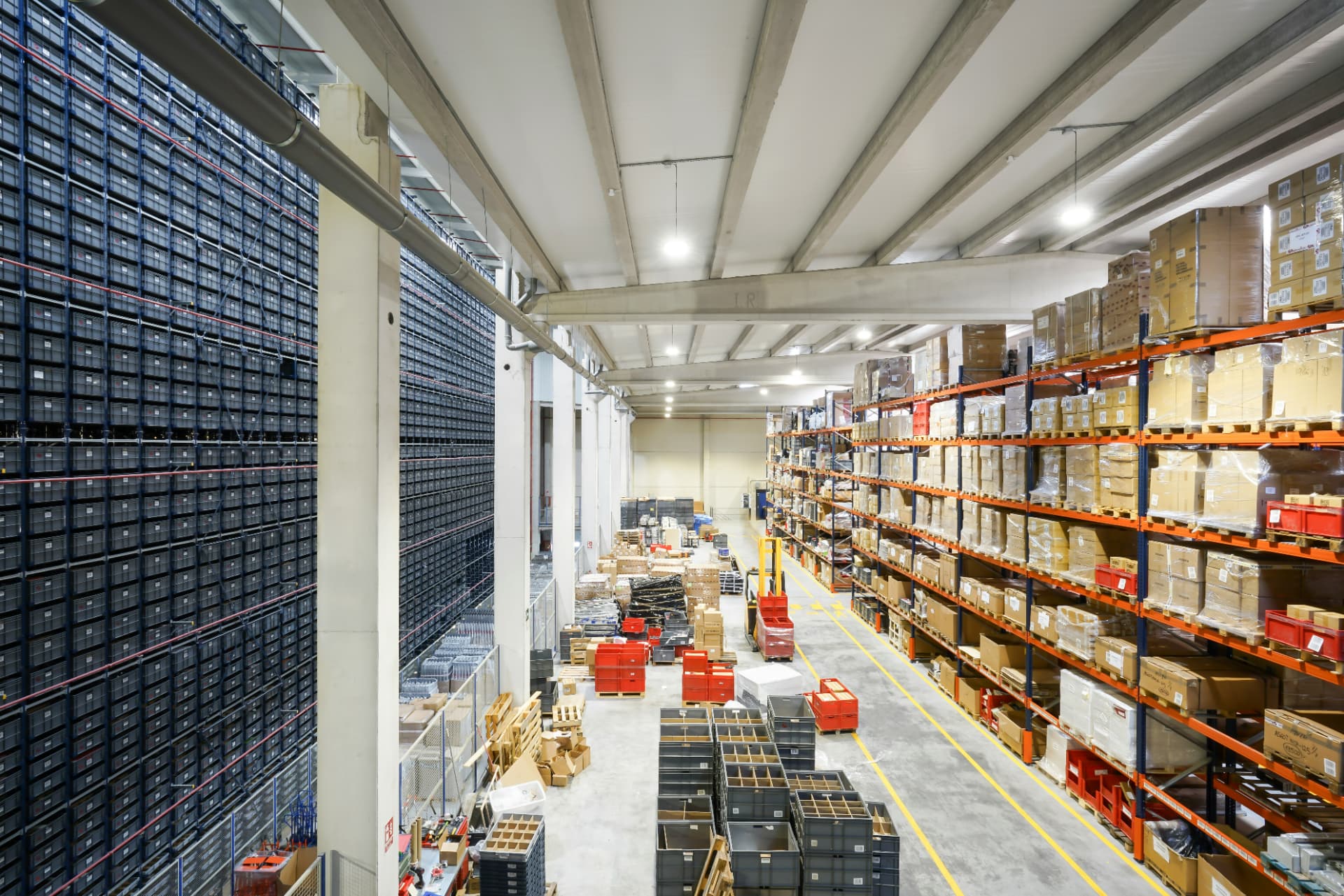 Large warehouse with pallets of boxes