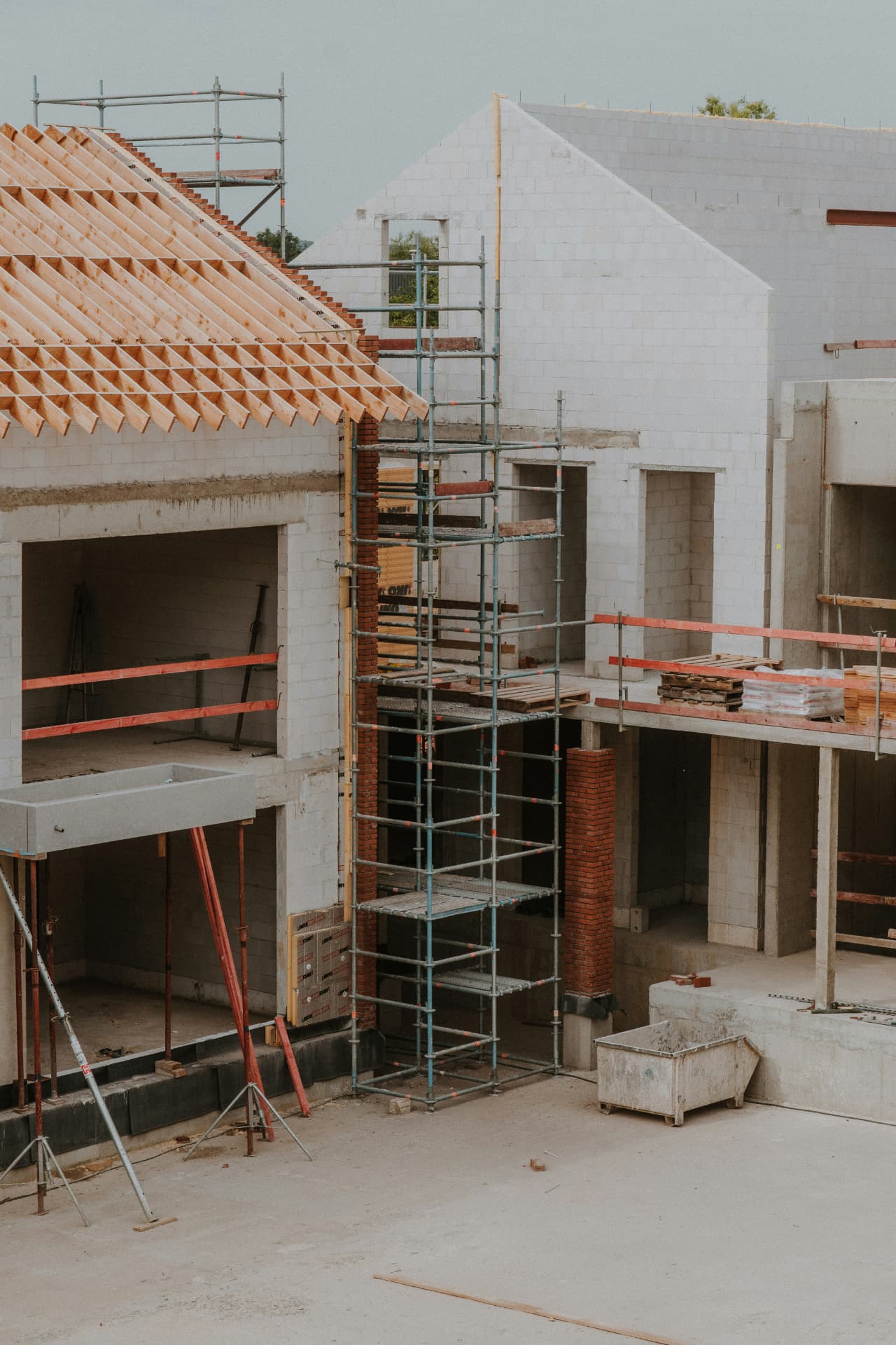 Building under renovation with scaffolding